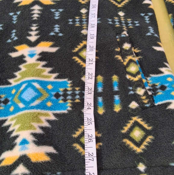 mens free nature fleece 1/4 zip pullover hoodie green aztec print warm sz m euc - Picture 6 of 9